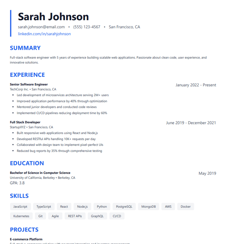 Resume preview